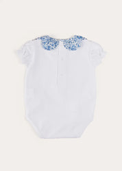 Charlotte Floral Scallop Collar Short Sleeve Bodysuit in Blue (1mth-2yrs) TOPS & BODYSUITS from Pepa London