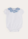 Charlotte Floral Scallop Collar Short Sleeve Bodysuit in Blue (1mth-2yrs) TOPS & BODYSUITS from Pepa London