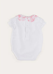 Audrey Toile Scallop Collar Short Sleeve Bodysuit in Pink (1mth-2yrs) TOPS & BODYSUITS from Pepa London