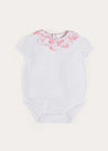 Audrey Toile Scallop Collar Short Sleeve Bodysuit in Pink (1mth-2yrs) TOPS & BODYSUITS from Pepa London