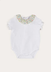 Cordelia Embroidered Double Collar Bodysuit in Pink Made with Liberty Fabric (1m-3yrs) TOPS & BODYSUITS from Pepa London