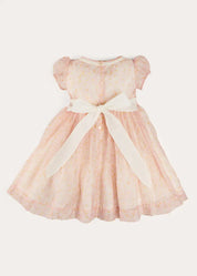 Constance Floral Hand Smocked Short Sleeve Party Dress in Pink (12mths-10yrs) DRESSES from Pepa London