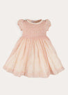 Constance Floral Hand Smocked Short Sleeve Party Dress in Pink (12mths-10yrs) DRESSES from Pepa London