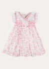 Audrey Toile Hand Smocked Double Breasted Sleeveless Dress in Pink (12mths-10yrs) DRESSES from Pepa London