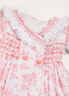 Audrey Toile Hand Smocked Double Breasted Sleeveless Dress in Pink (12mths-10yrs) DRESSES from Pepa London