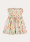 Clementine Floral Hand Smocked Double Breasted Short Sleeve Dress in Coral (12mths-10yrs) DRESSES from Pepa London