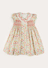 Clementine Floral Hand Smocked Double Breasted Short Sleeve Dress in Coral (12mths-10yrs) DRESSES from Pepa London