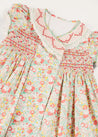 Clementine Floral Hand Smocked Double Breasted Short Sleeve Dress in Coral (12mths-10yrs) DRESSES from Pepa London