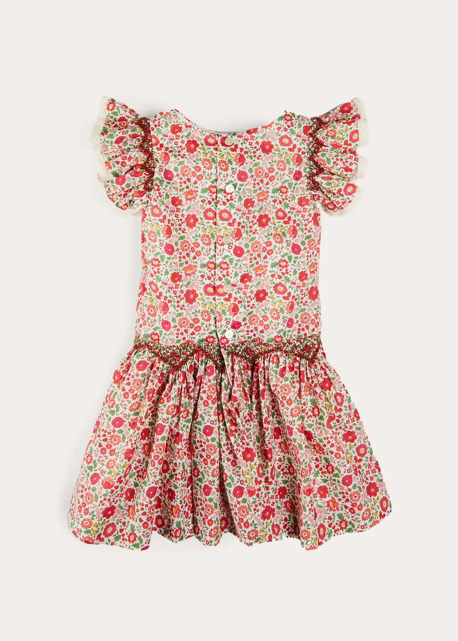 Margot Floral Sleeveless Hand-Smocked Dress in Red Made with Liberty Fabric (4-12yrs) DRESSES from Pepa London