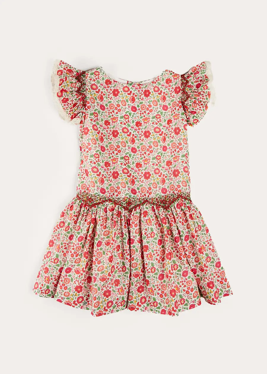 Margot Floral Sleeveless Hand-Smocked Dress in Red Made with Liberty Fabric (4-12yrs) DRESSES from Pepa London