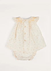 Esme Floral Hand Smocked Sleeveless Dress With Bloomers in White (1-12mths) DRESSES from Pepa London