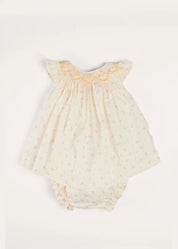 Esme Floral Hand Smocked Sleeveless Dress With Bloomers in White (1-12mths) DRESSES from Pepa London