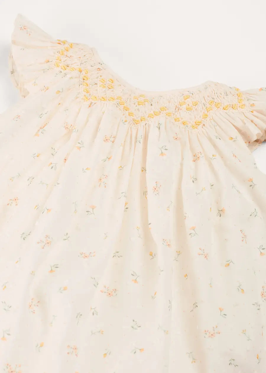 Esme Floral Hand Smocked Sleeveless Dress With Bloomers in White (1-12mths) DRESSES from Pepa London