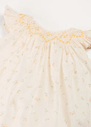 Esme Floral Hand Smocked Sleeveless Dress With Bloomers in White (1-12mths) DRESSES from Pepa London