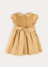 Hand Smocked Peter Pan Collar Short Sleeve Dress in Beige (12mths-10yrs) DRESSES from Pepa London