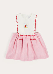 Lawrence Striped Boat Embroidered Scallop Detail Pinafore Skirt in Red (18mths-4yrs) SKIRTS from Pepa London