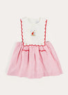 Lawrence Striped Boat Embroidered Scallop Detail Pinafore Skirt in Red (18mths-4yrs) from Pepa London