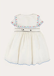 Embroidered Mariner Collar Short Sleeve Dress in White (12mths-10yrs) DRESSES from Pepa London