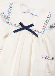 Embroidered Mariner Collar Short Sleeve Dress in White (12mths-10yrs) DRESSES from Pepa London