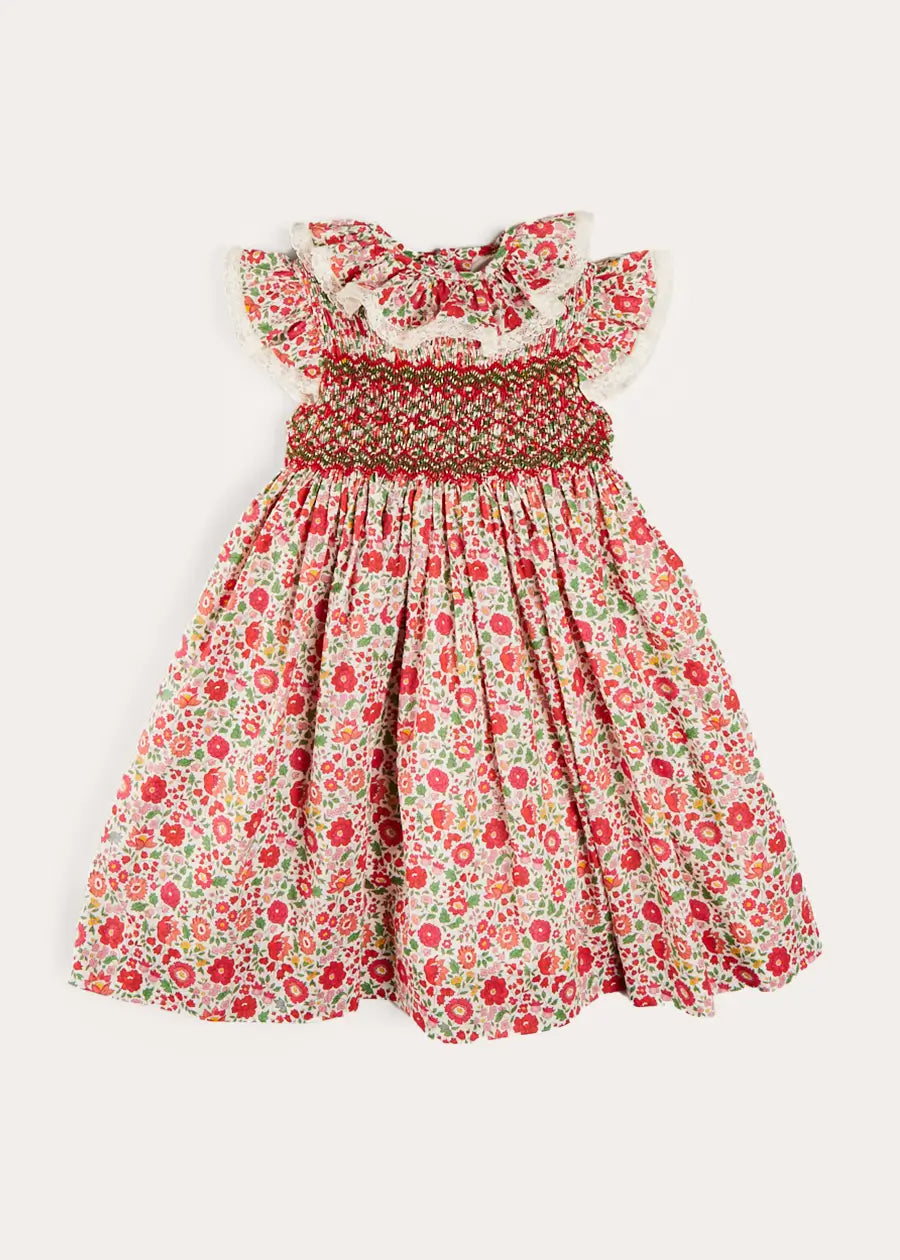 Margot Hand-Smocked Dress in Red Made with Liberty Fabric (12m-6yrs) DRESSES from Pepa London