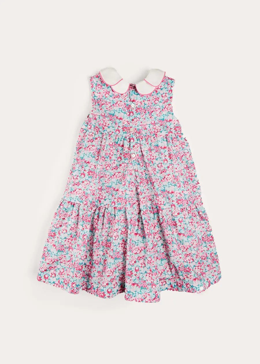 Eloise Floral Scallop Collar Sleeveless Dress in Pink (4-12yrs) DRESSES from Pepa London