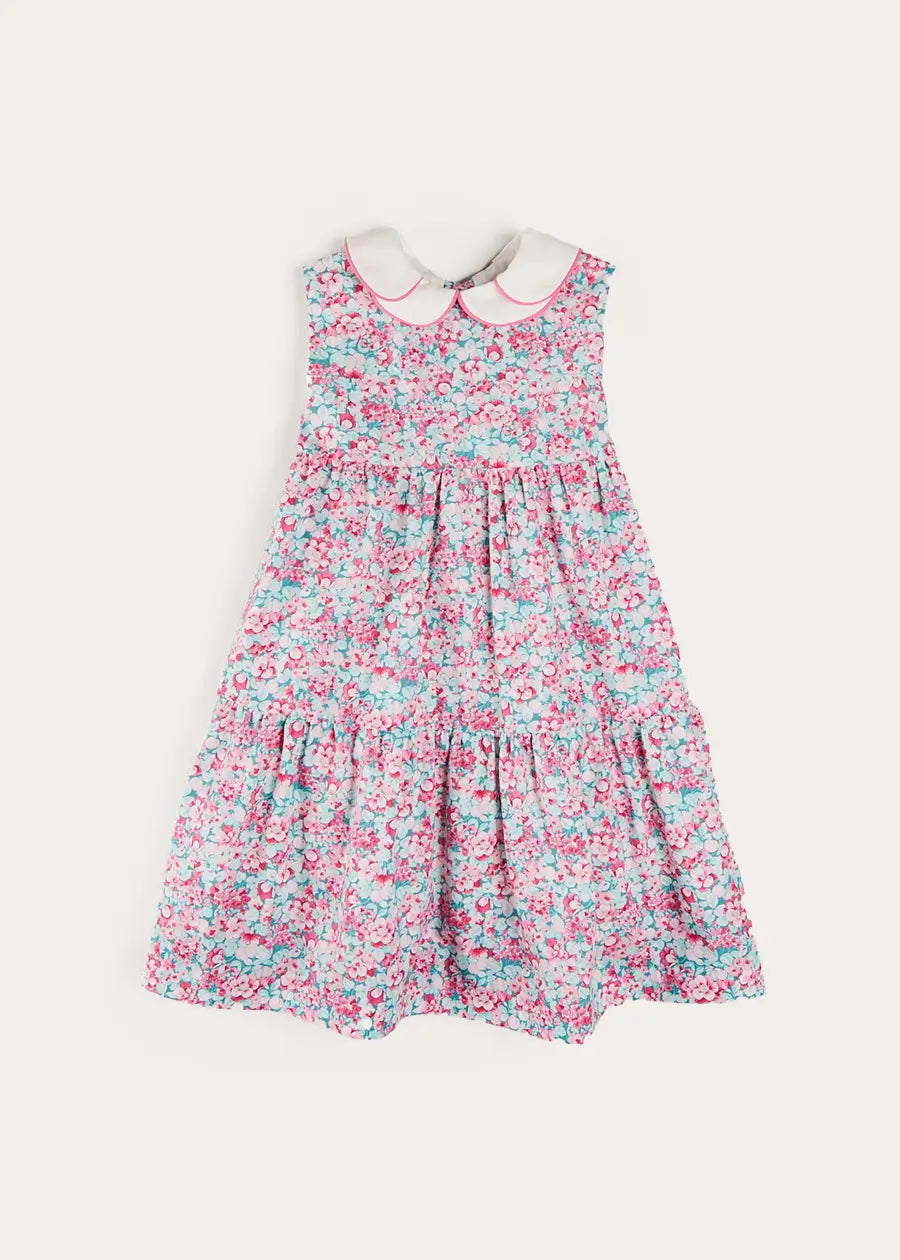 Eloise Floral Scallop Collar Sleeveless Dress in Pink (4-12yrs) DRESSES from Pepa London
