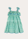 Adelaide Floral Tiered Tie Strap Dress in Green (4-12yrs) DRESSES from Pepa London