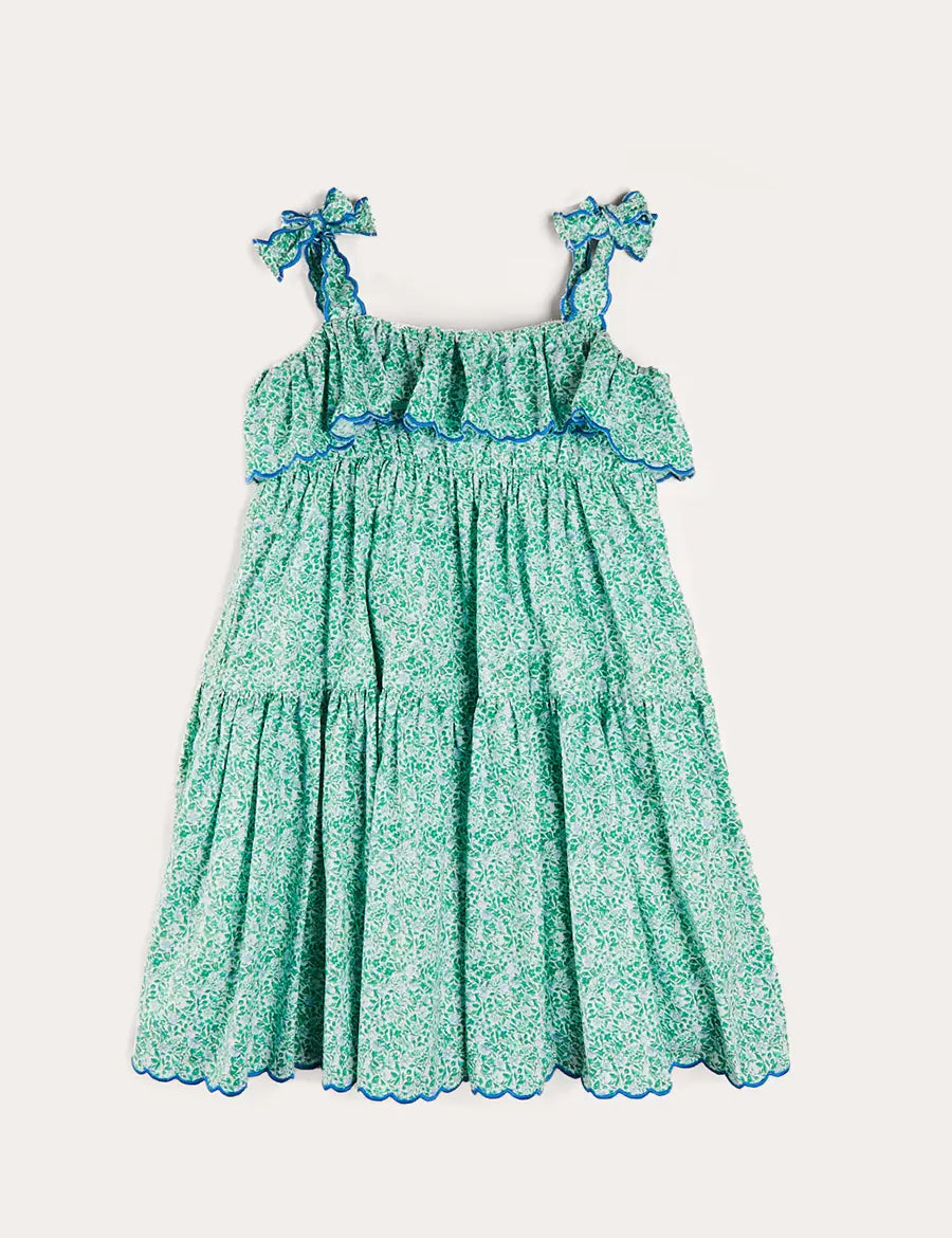 Adelaide Floral Tiered Tie Strap Dress in Green (4-12yrs) DRESSES from Pepa London