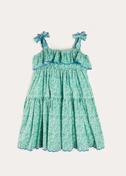 Adelaide Floral Tiered Tie Strap Dress in Green (4-12yrs) DRESSES from Pepa London