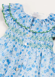 Olivia Floral Smocked Ruffle Collar Sleeveless Dress in Blue (12mths-10yrs) DRESSES from Pepa London
