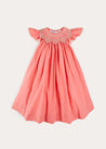 Plain Hand Smocked Sleeveless Dress in Coral (12mths-10yrs) DRESSES from Pepa London