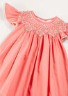 Plain Hand Smocked Sleeveless Dress in Coral (12mths-10yrs) DRESSES from Pepa London