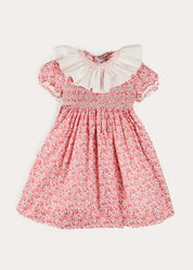 Emilia Floral Hand Smocked Ruffle Collar Short Sleeve Dress in Pink (12mths-10yrs) DRESSES from Pepa London