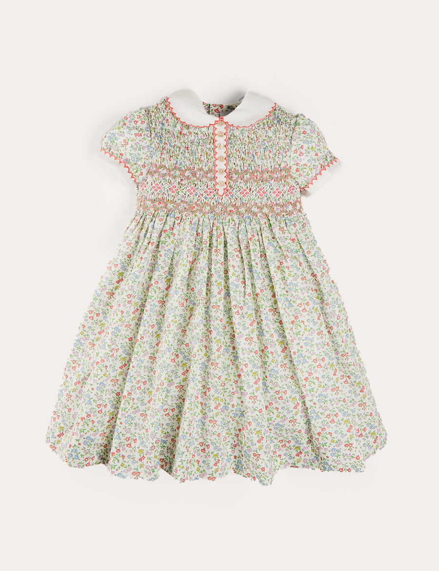 Cordelia Floral Hand-Smocked Short Sleeve Dress in Pink Made with Liberty Fabric (12m-6yrs) DRESSES from Pepa London