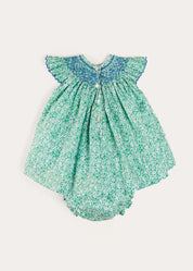 Adelaide Floral Hand Smocked Sleeveless Dress With Bloomers in Green (3mths-3yrs) DRESSES from Pepa London