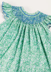 Adelaide Floral Hand Smocked Sleeveless Dress With Bloomers in Green (3mths-3yrs) DRESSES from Pepa London