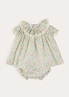 Cordelia Floral Ruffle Collar Short Sleeve Dress in Green Made with Liberty Fabric (1-12m) DRESSES from Pepa London