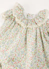 Cordelia Floral Ruffle Collar Short Sleeve Dress in Green Made with Liberty Fabric (1-12m) DRESSES from Pepa London