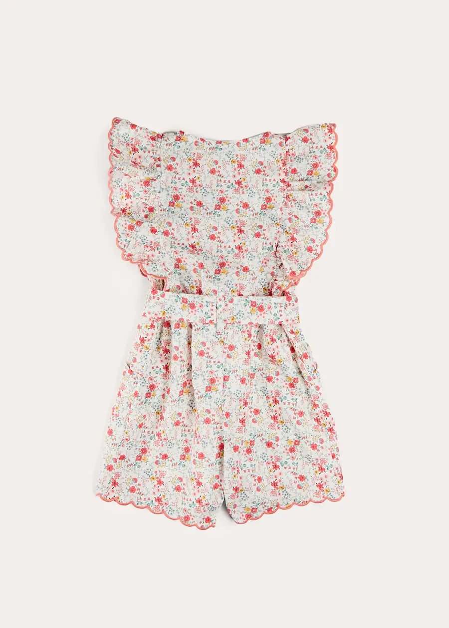 Louisa Floral Ruffle Detail Playsuit in Pink (4-12yrs) DUNGAREES from Pepa London