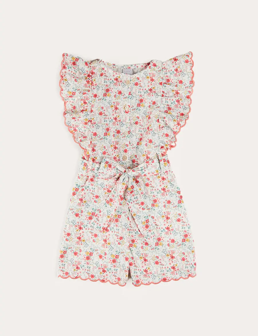 Louisa Floral Ruffle Detail Playsuit in Pink (4-12yrs) DUNGAREES from Pepa London
