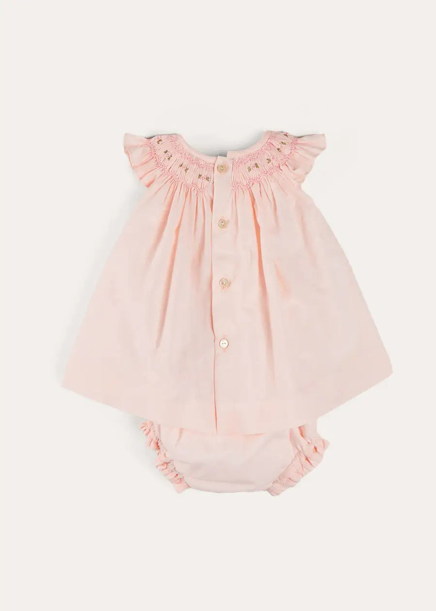 Hand Smocked Sleeveless Dress With Bloomers in Pink (1-12mths) DRESSES from Pepa London