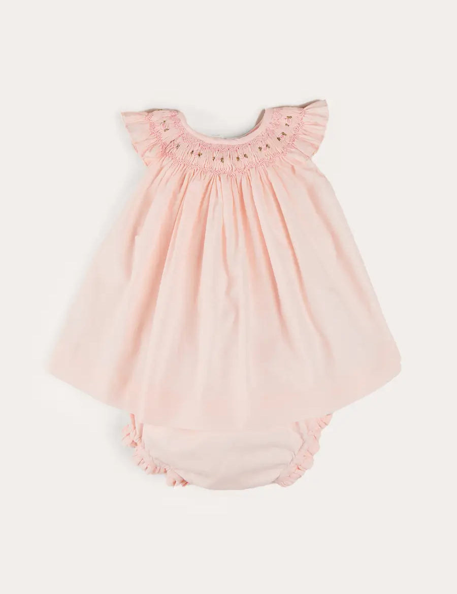 Hand Smocked Sleeveless Dress With Bloomers in Pink (1-12mths) DRESSES from Pepa London