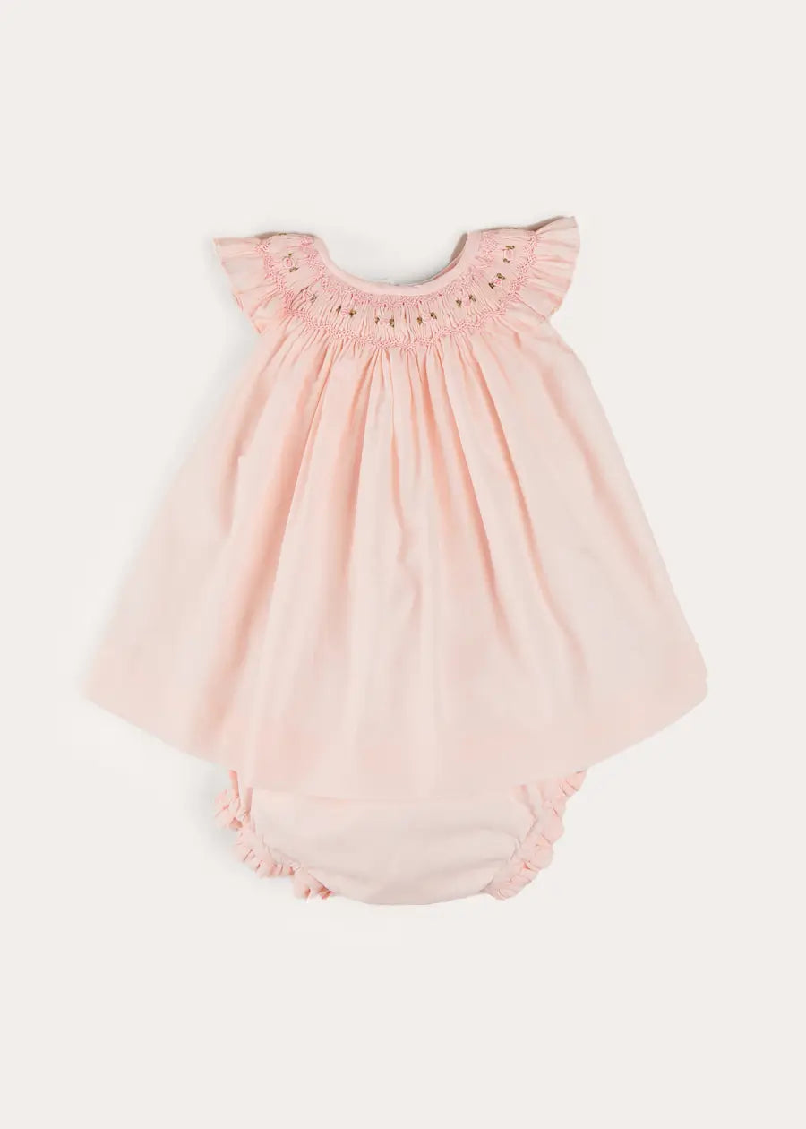 Hand Smocked Sleeveless Dress With Bloomers in Pink (1-12mths) DRESSES from Pepa London
