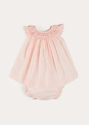 Hand Smocked Sleeveless Dress With Bloomers in Pink (1-12mths) DRESSES from Pepa London