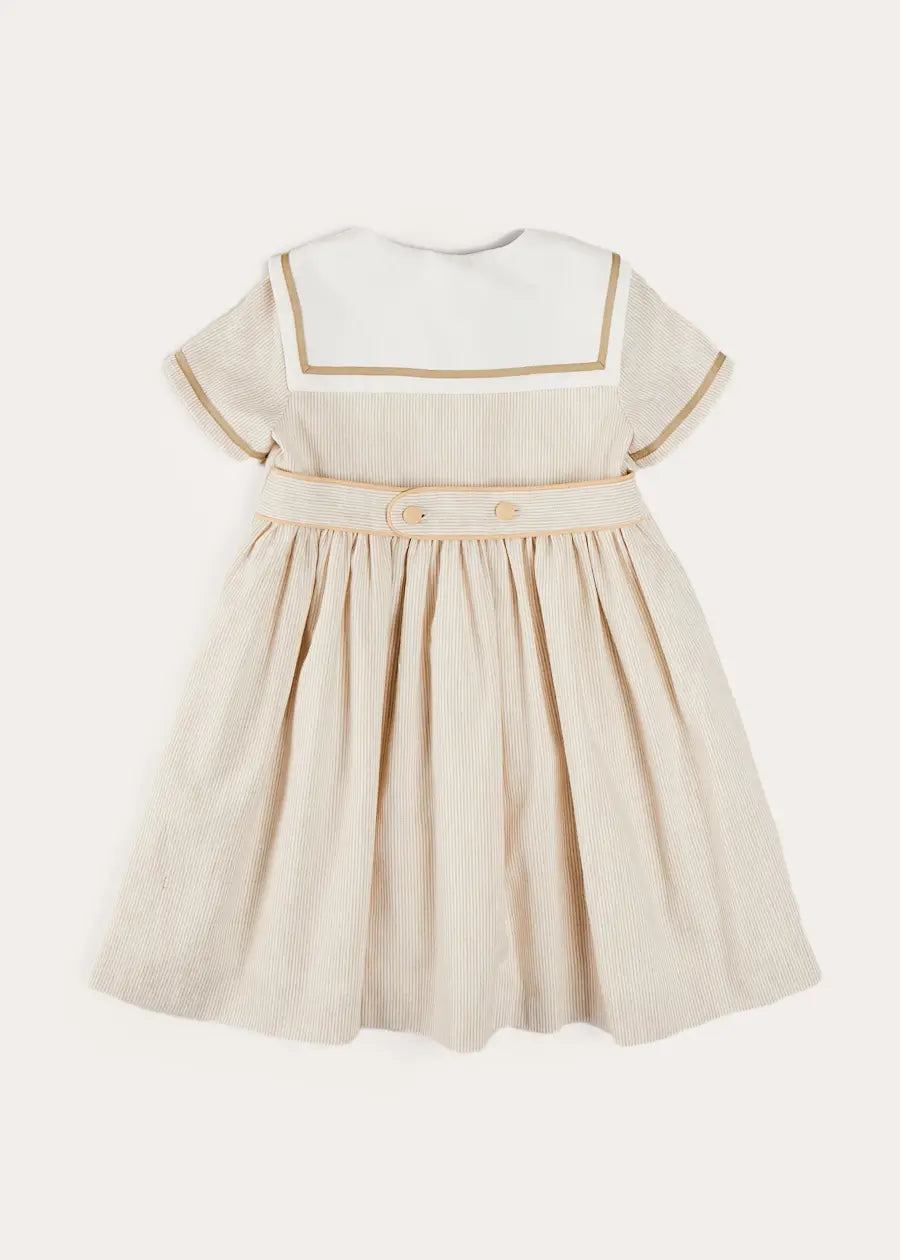 Waterford Striped Mariner Collar Double Breasted Short Sleeve Dress in Beige (12mths-10yrs) DRESSES from Pepa London
