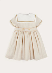Waterford Striped Mariner Collar Double Breasted Short Sleeve Dress in Beige (12mths-10yrs) DRESSES from Pepa London