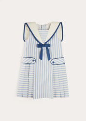 Regency Striped Mariner Collar Pleated Sleeveless Dress in Blue (2-10yrs) DRESSES from Pepa London