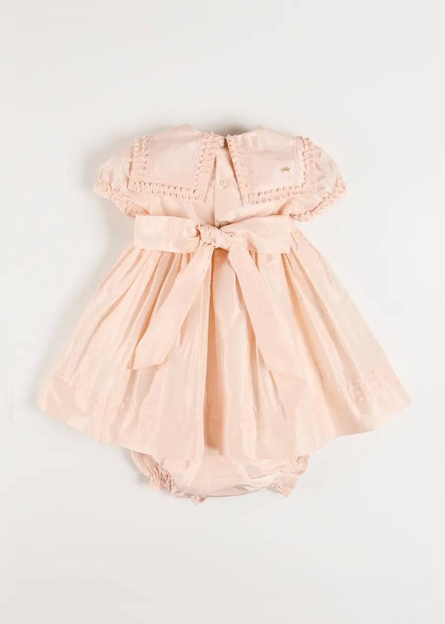 The Royal Silk Dress with Bloomers in Rose (6mths-3yrs) Dresses from Pepa London