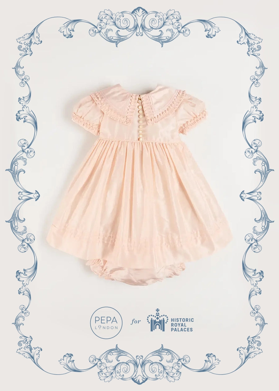 The Royal Silk Dress with Bloomers in Rose (6mths-3yrs) Dresses from Pepa London