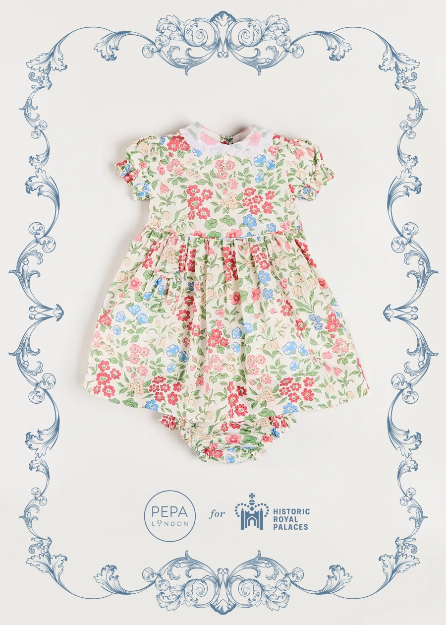 The Royal Floral Dress with Bloomers in Cream Made with Liberty Fabric (6mths-3yrs) Dresses from Pepa London